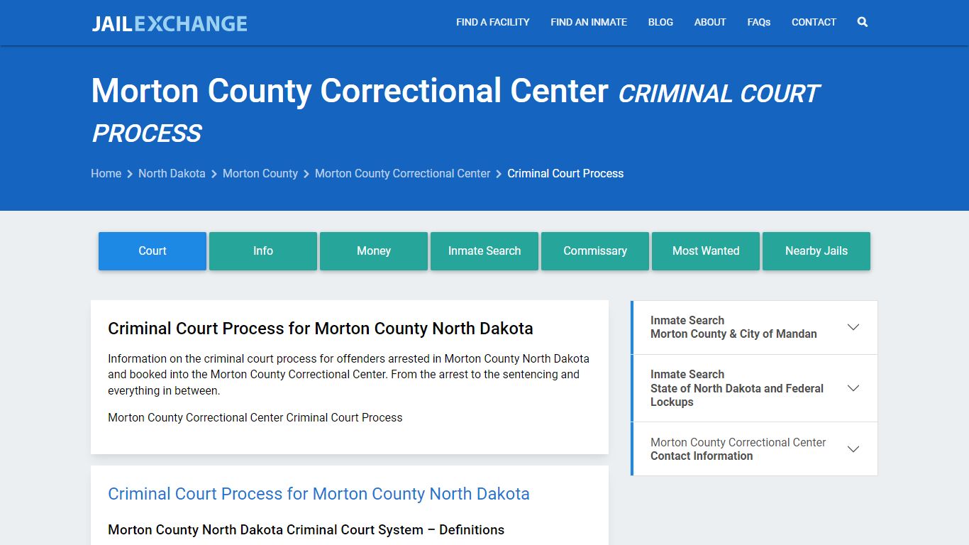 Morton County Correctional Center Criminal Court Process - Jail Exchange